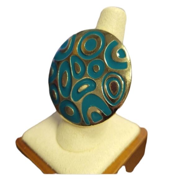 Over Sized Turquoise Blue Gold Accents - Picture 1 of 4